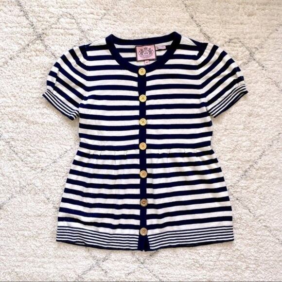 Juicy Couture Navy White Striped Knit Top Size M - Picture 2 of 11